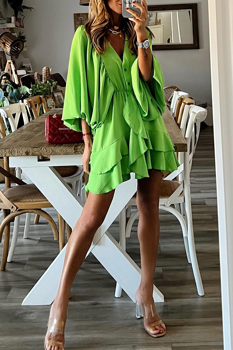 Stilla | Afslappet Solid Split Joint V-hals Kage Skirt Kjoler