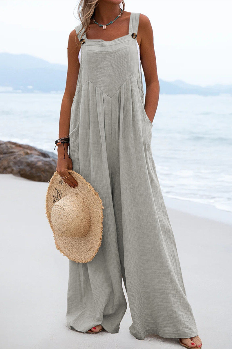 Stilla | Afslappet Solid Split Joint Square Collar Loose Jumpsuits