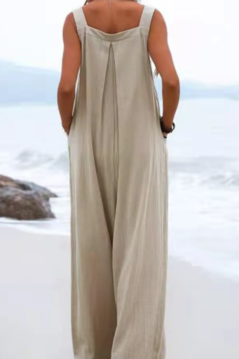 Stilla | Afslappet Solid Split Joint Square Collar Loose Jumpsuits