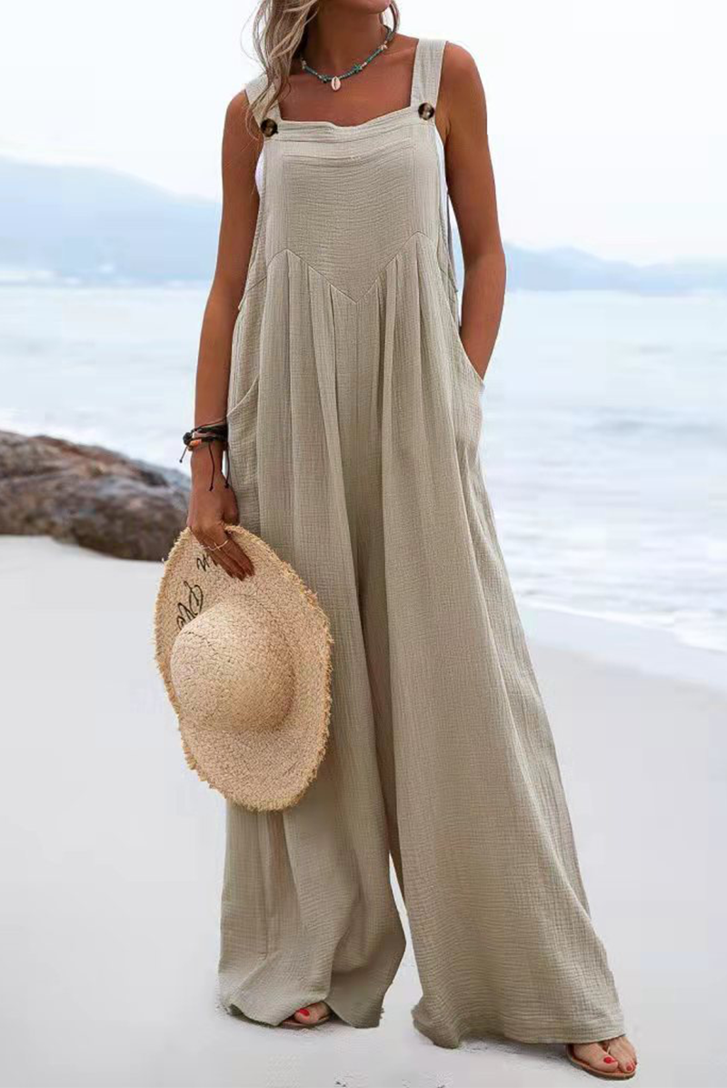 Stilla | Afslappet Solid Split Joint Square Collar Loose Jumpsuits