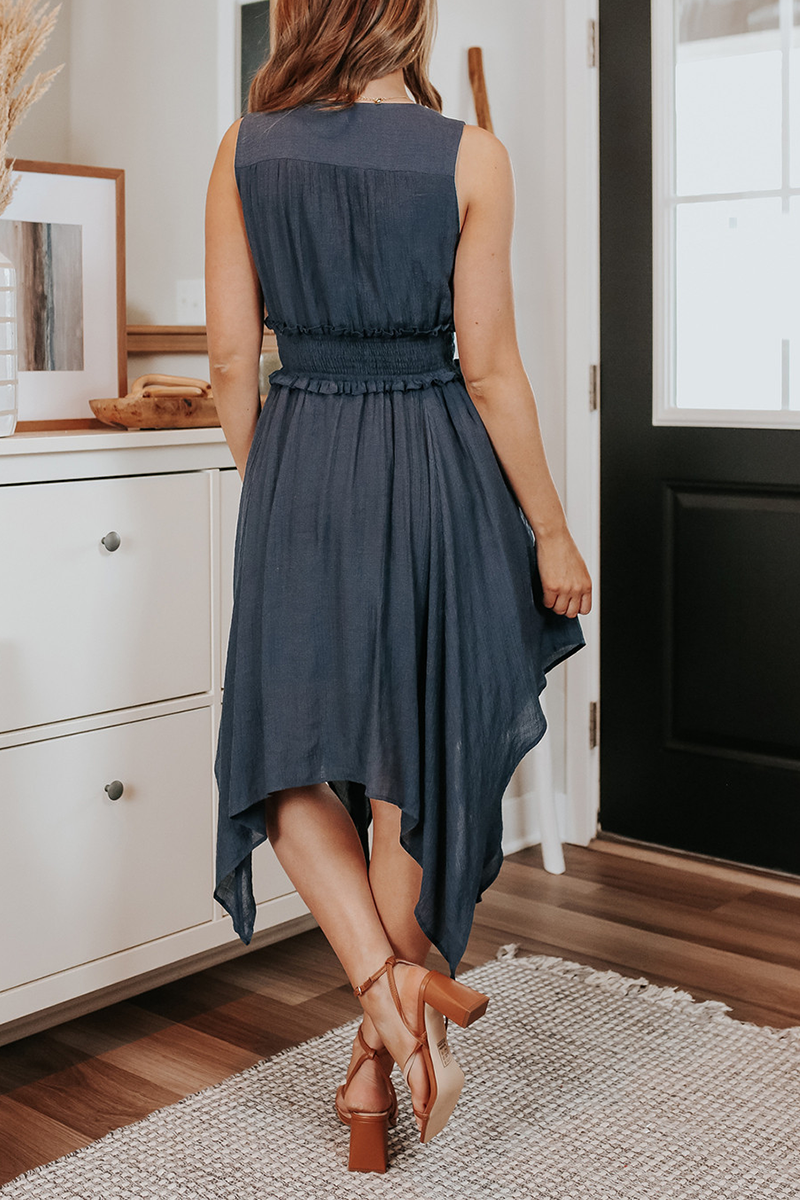 Stilla | Afslappet Solid Split Joint V-hals Uregelmæssig Kjole Kjoler