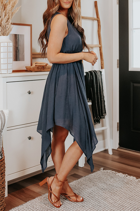 Stilla | Afslappet Solid Split Joint V-hals Uregelmæssig Kjole Kjoler