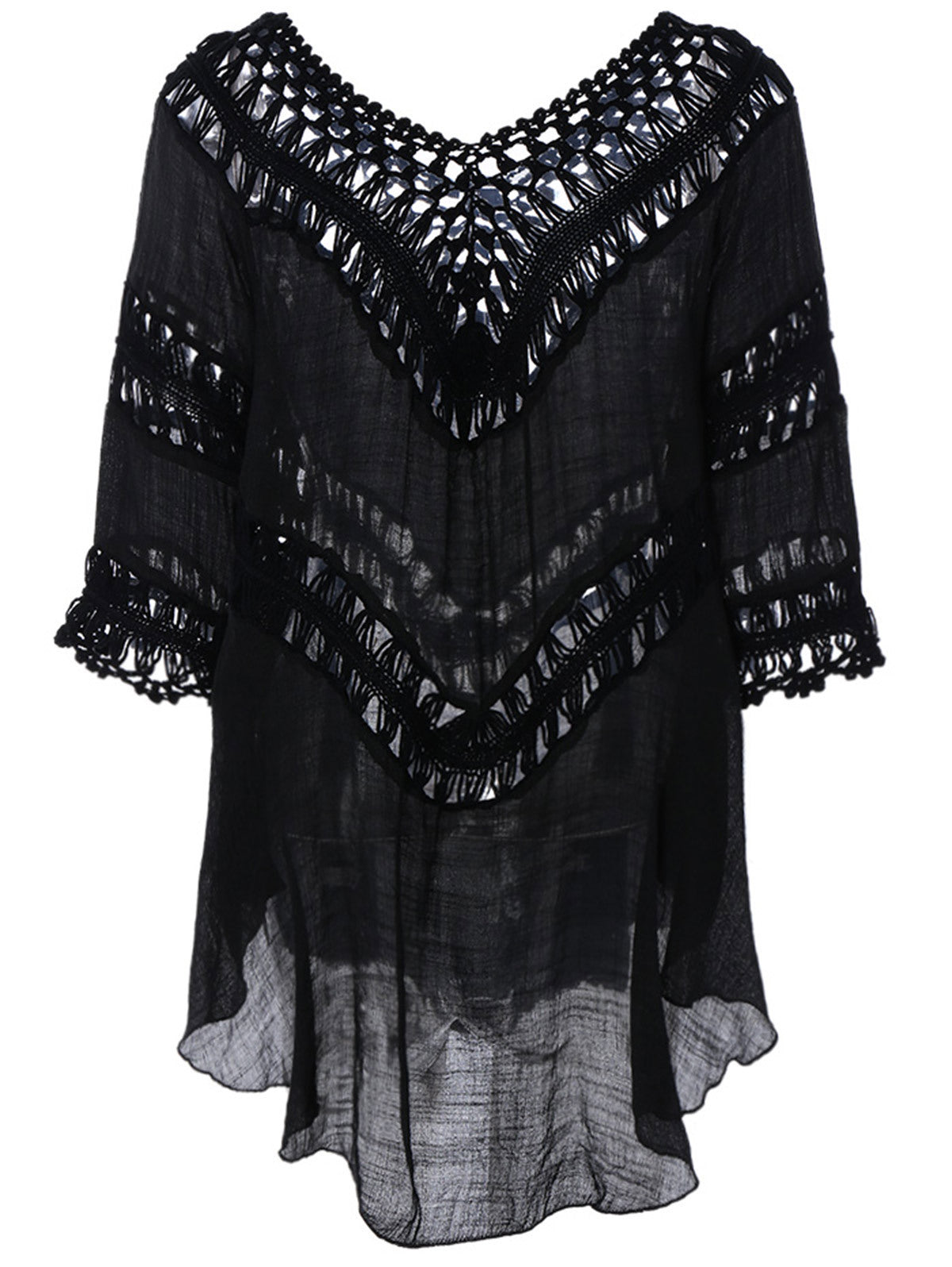 Dame afslappet strandtunika med elastiske hæklede udsmykninger Stilla