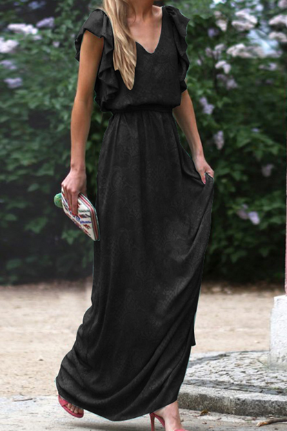 Stilla | Mode Solid Flounce V-hals Talje Nederdel Kjoler