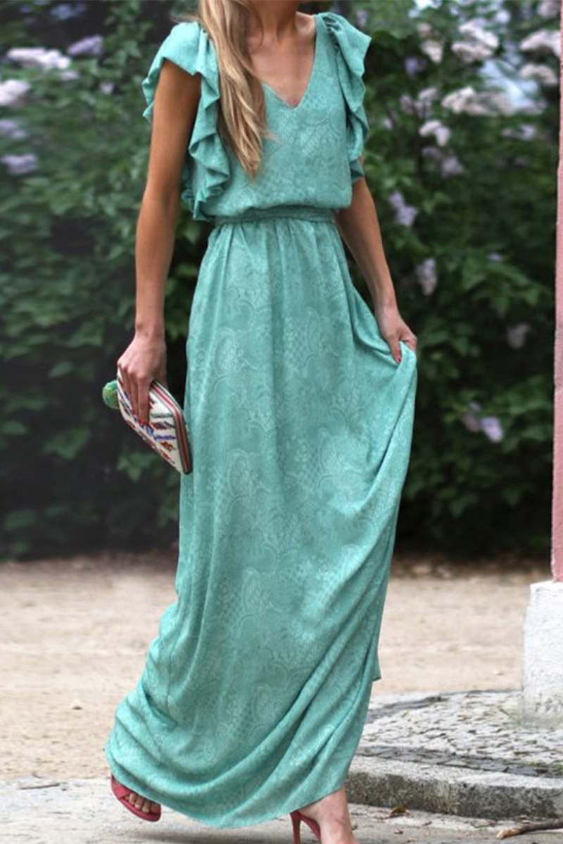 Stilla | Mode Solid Flounce V-hals Talje Nederdel Kjoler