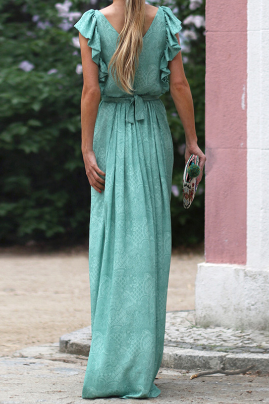 Stilla | Mode Solid Flounce V-hals Talje Nederdel Kjoler