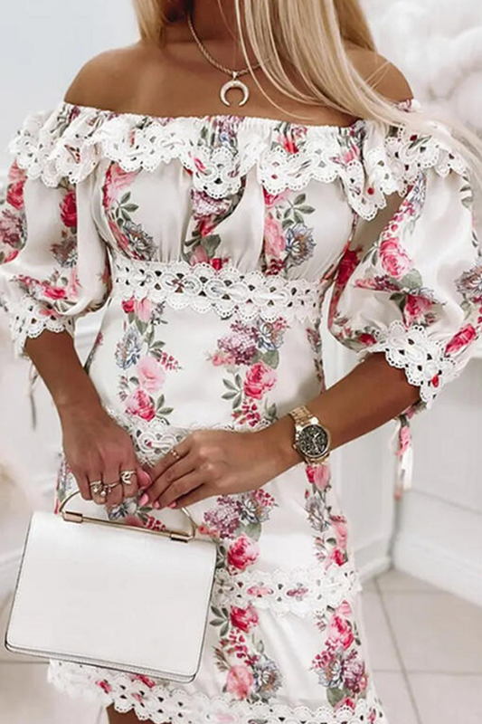 Stilla | Mode Print Split Joint Off Shoulder Kage Nederdele Kjoler