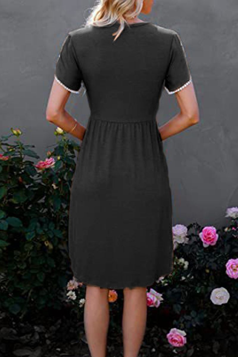 Stilla | Afslappet Solid Split Joint O-neck Talje Nederdel Kjoler