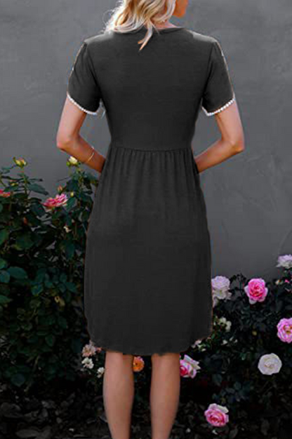 Stilla | Afslappet Solid Split Joint O-neck Talje Nederdel Kjoler