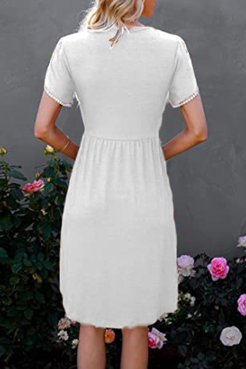 Stilla | Afslappet Solid Split Joint O-neck Talje Nederdel Kjoler