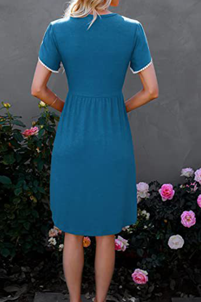 Stilla | Afslappet Solid Split Joint O-neck Talje Nederdel Kjoler