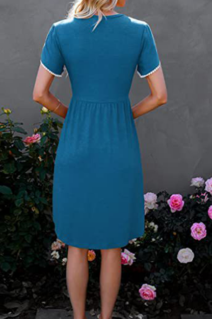 Stilla | Afslappet Solid Split Joint O-neck Talje Nederdel Kjoler