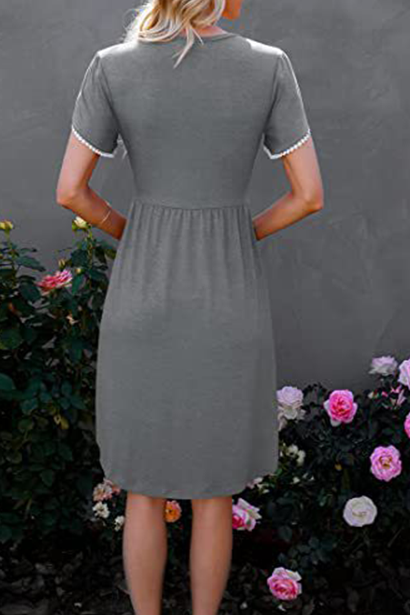 Stilla | Afslappet Solid Split Joint O-neck Talje Nederdel Kjoler