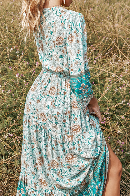 Stilla | Mode Print Split Joint V-hals Kage Nederdele Kjoler