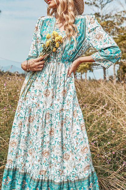 Stilla | Mode Print Split Joint V-hals Kage Nederdele Kjoler