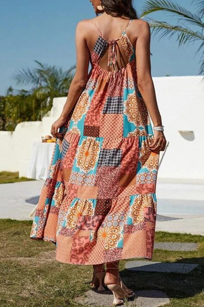 Stilla | Mode Print Split Joint Spaghetti Strop Kage Nederdele Kjoler