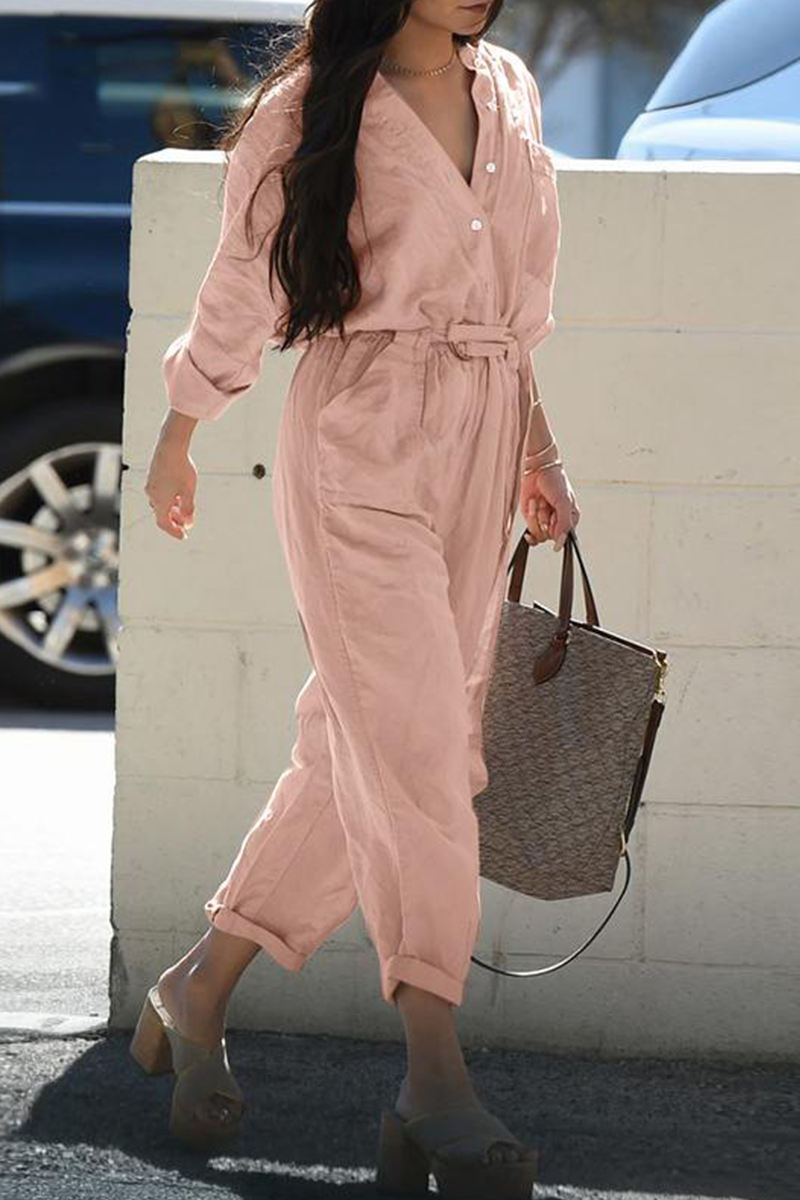 Stilla | Afslappet Solid Patchwork V-hals Harlan Jumpsuits
