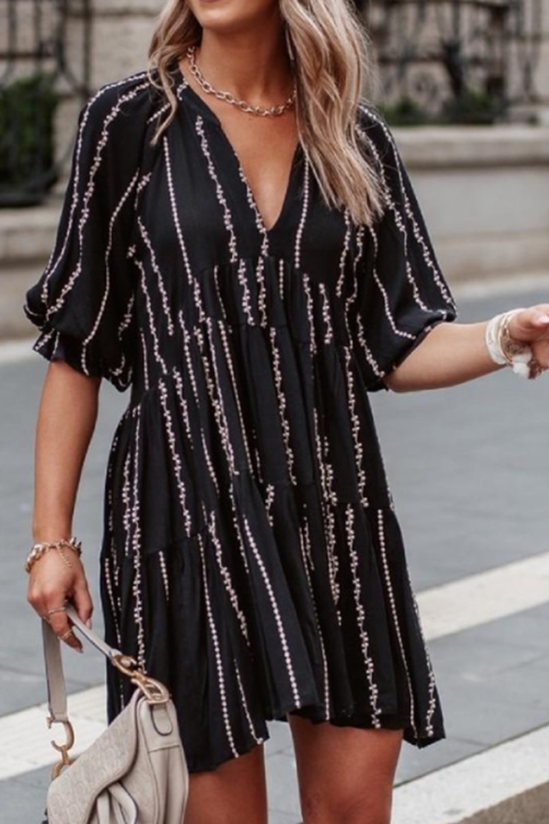 Stilla | Afslappet Print Split Joint V-hals Kage Nederdel Kjoler