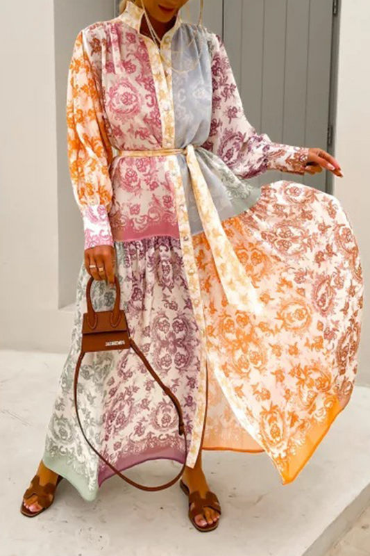 Stilla | Afslappet Print Split Joint Turndown Collar Skjorte Kjole Kjoler