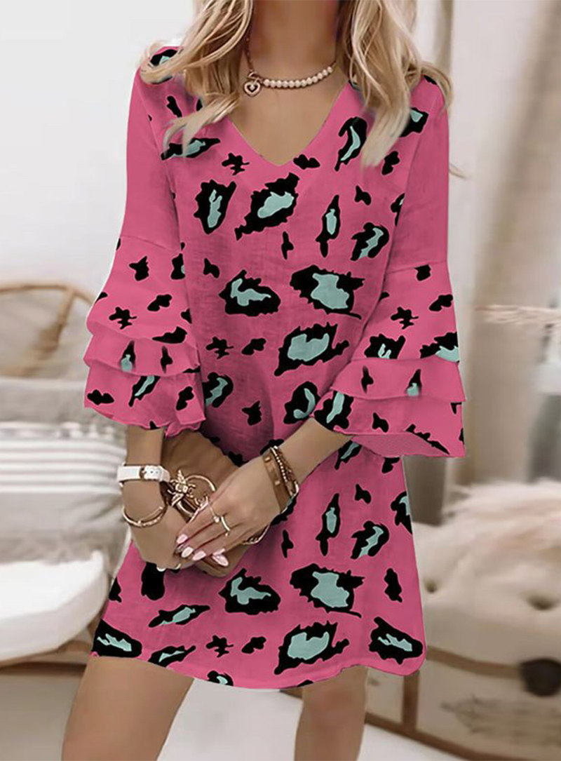 Stilla | Mode Print Flæse V-hals Lige Kjoler