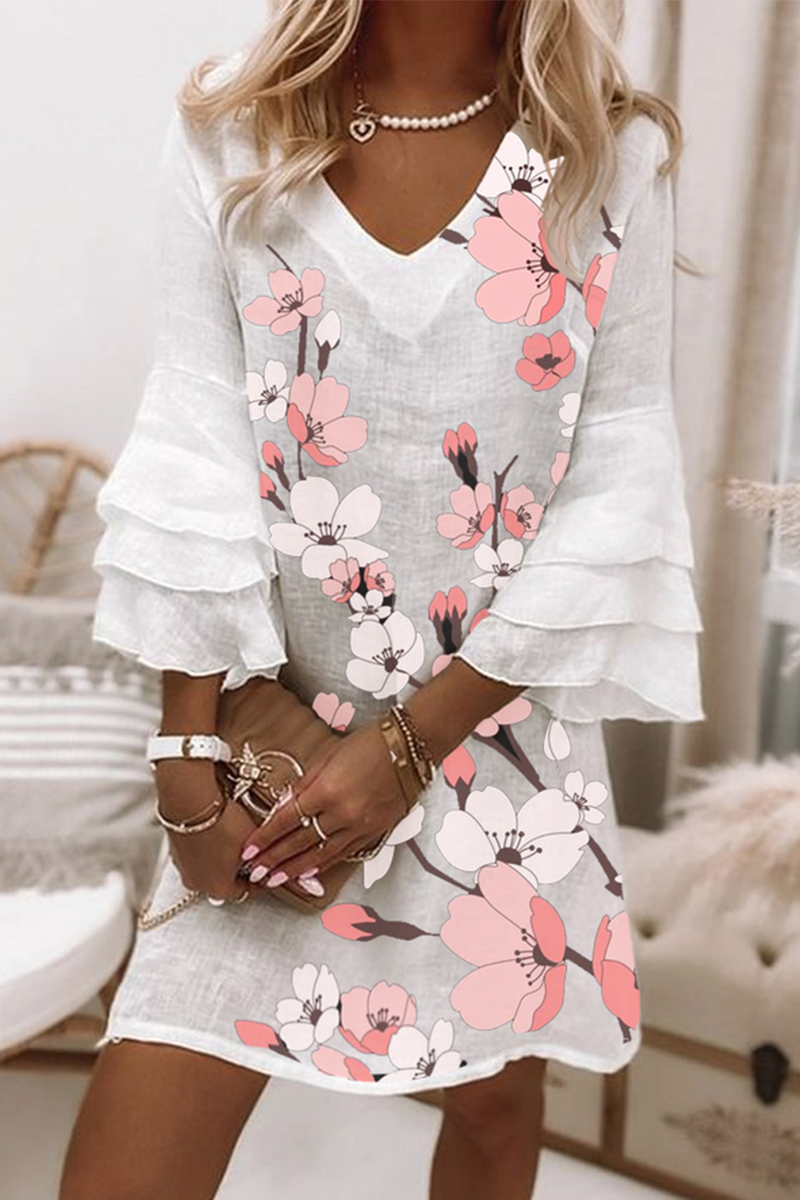 Stilla | Mode Print Flæse V-hals Lige Kjoler