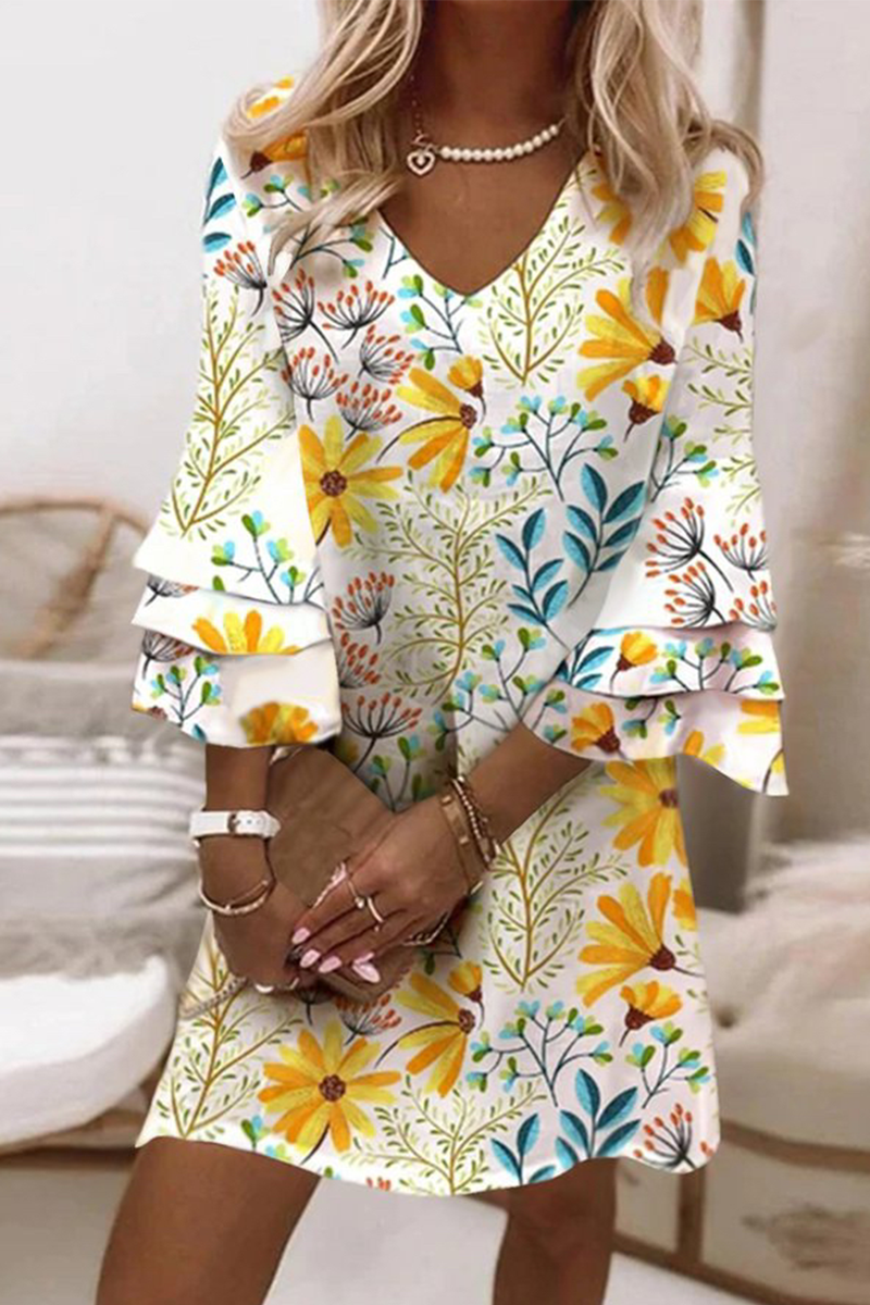 Stilla | Mode Print Flæse V-hals Lige Kjoler