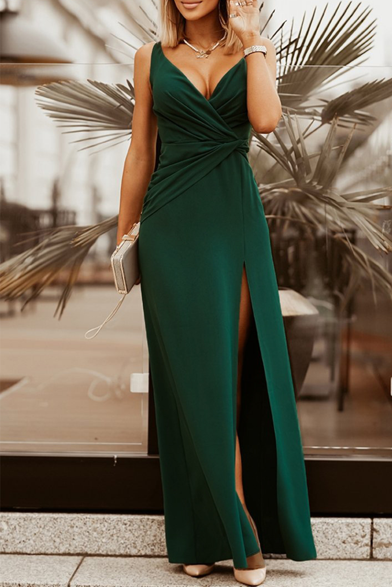 Stilla | Sexet Solid Splittet V-hals Boot Cut Jumpsuits