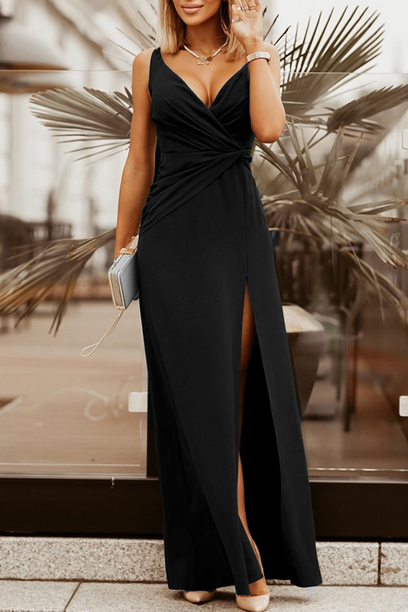 Stilla | Sexet Solid Splittet V-hals Boot Cut Jumpsuits