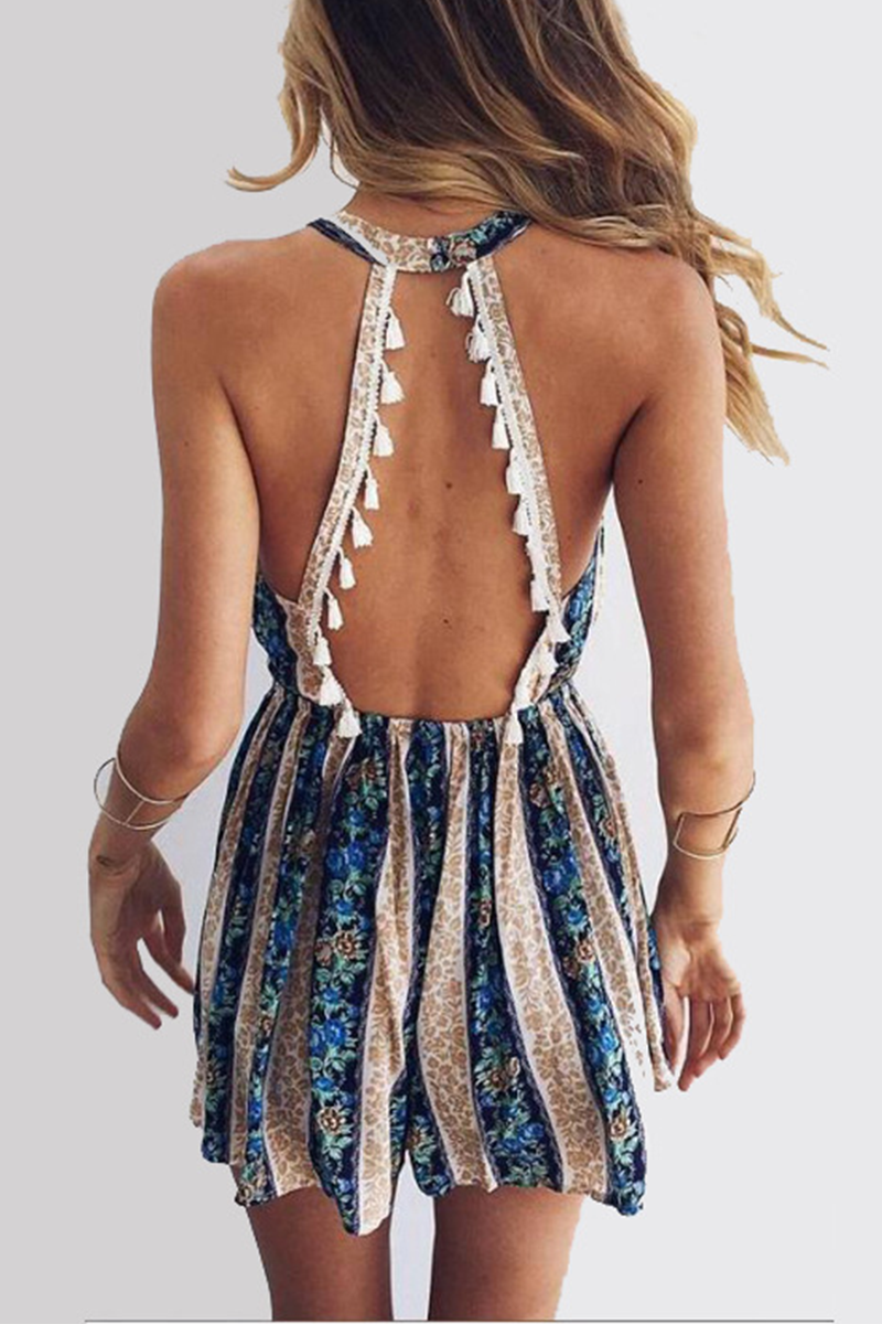 Stilla | Afslappet Print Patchwork Halterneck Straight Jumpsuits