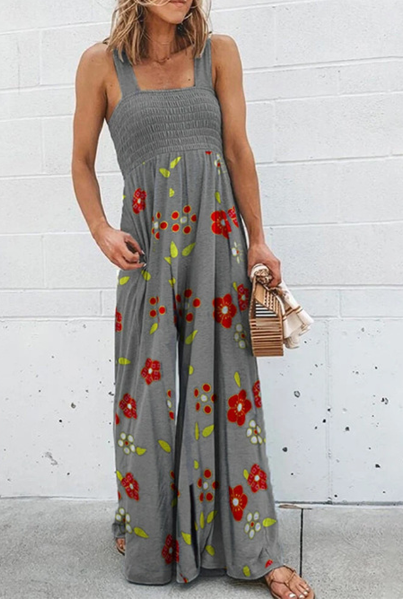 Stilla | Mode Print Patchwork Firkanthals Lige Jumpsuits