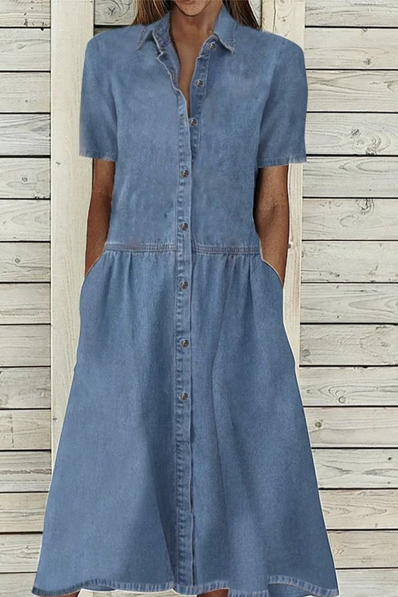 Stilla | Afslappet Solid Patchwork Turndown Collar Kage Nederdel Kjoler