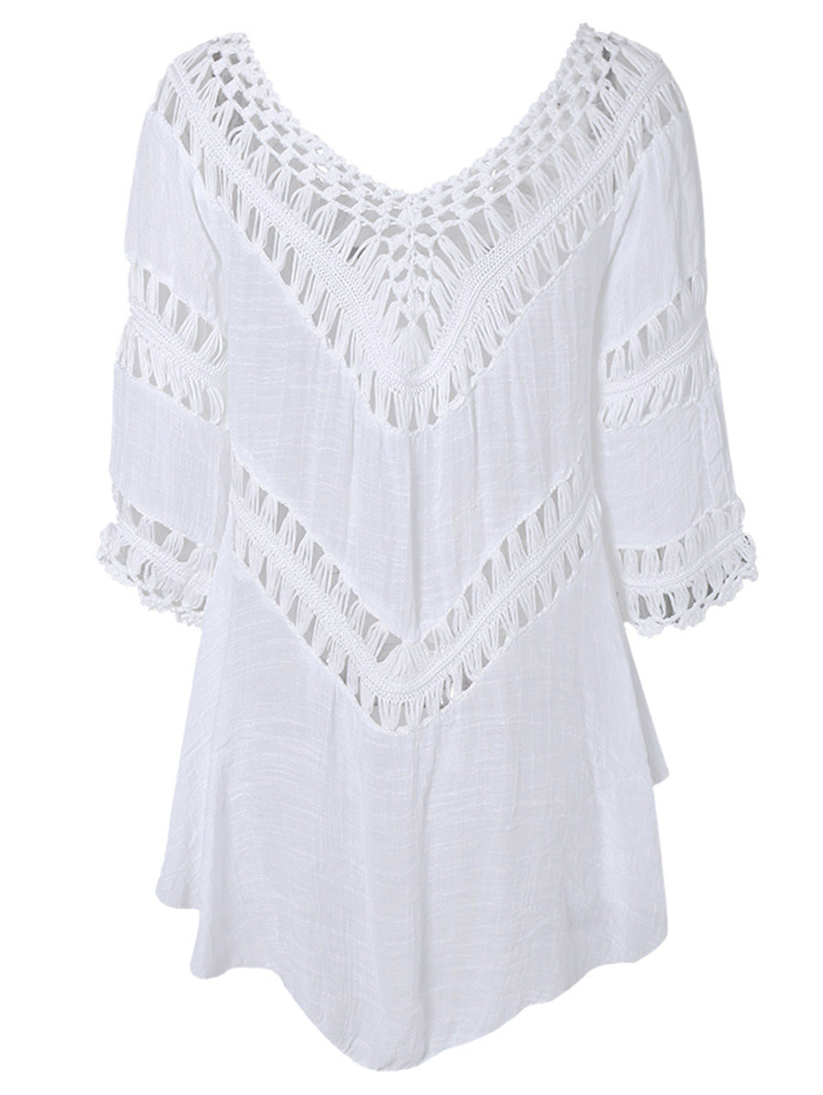 Dame afslappet strandtunika med elastiske hæklede udsmykninger Stilla