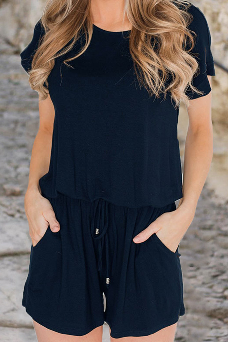 Stilla | Afslappet Solid Patchwork O-hals Lige Jumpsuits