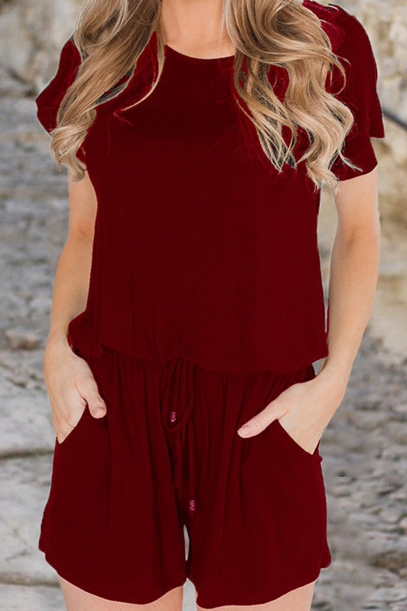 Stilla | Afslappet Solid Patchwork O-hals Lige Jumpsuits