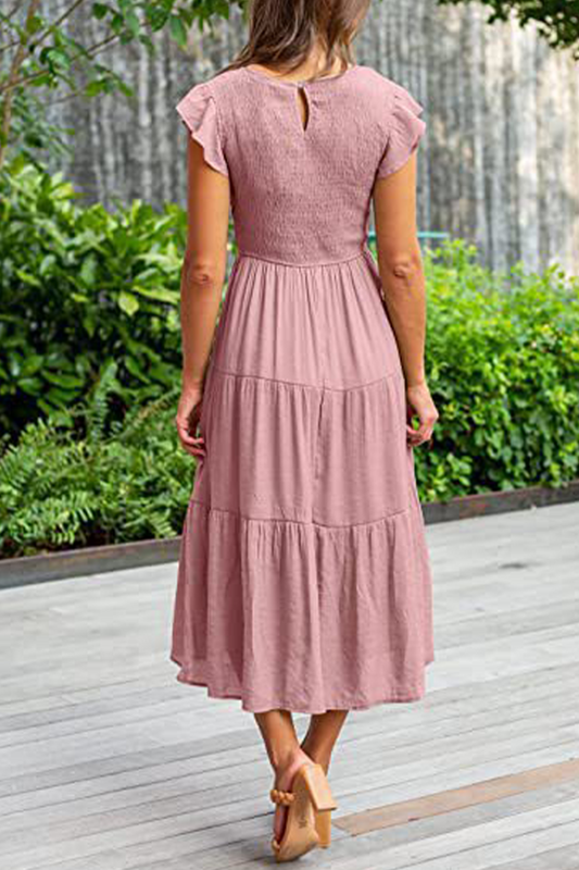 Stilla | Mode Solid Flounce O-hals Kage Nederdele Kjoler