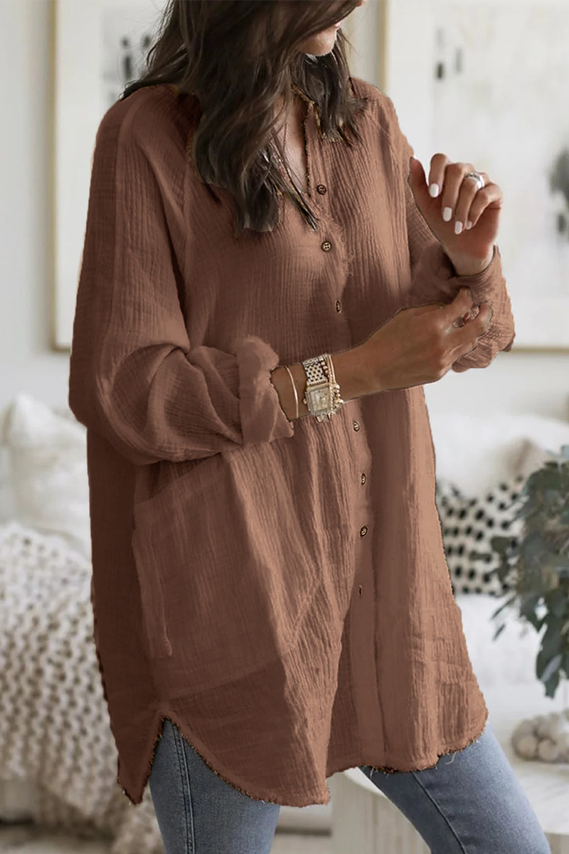 Stilla | Lette og Ensfarvede Patchwork Bluser med Omfoldet Krave