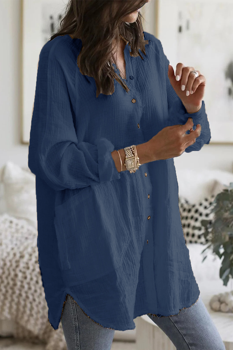 Stilla | Lette og Ensfarvede Patchwork Bluser med Omfoldet Krave