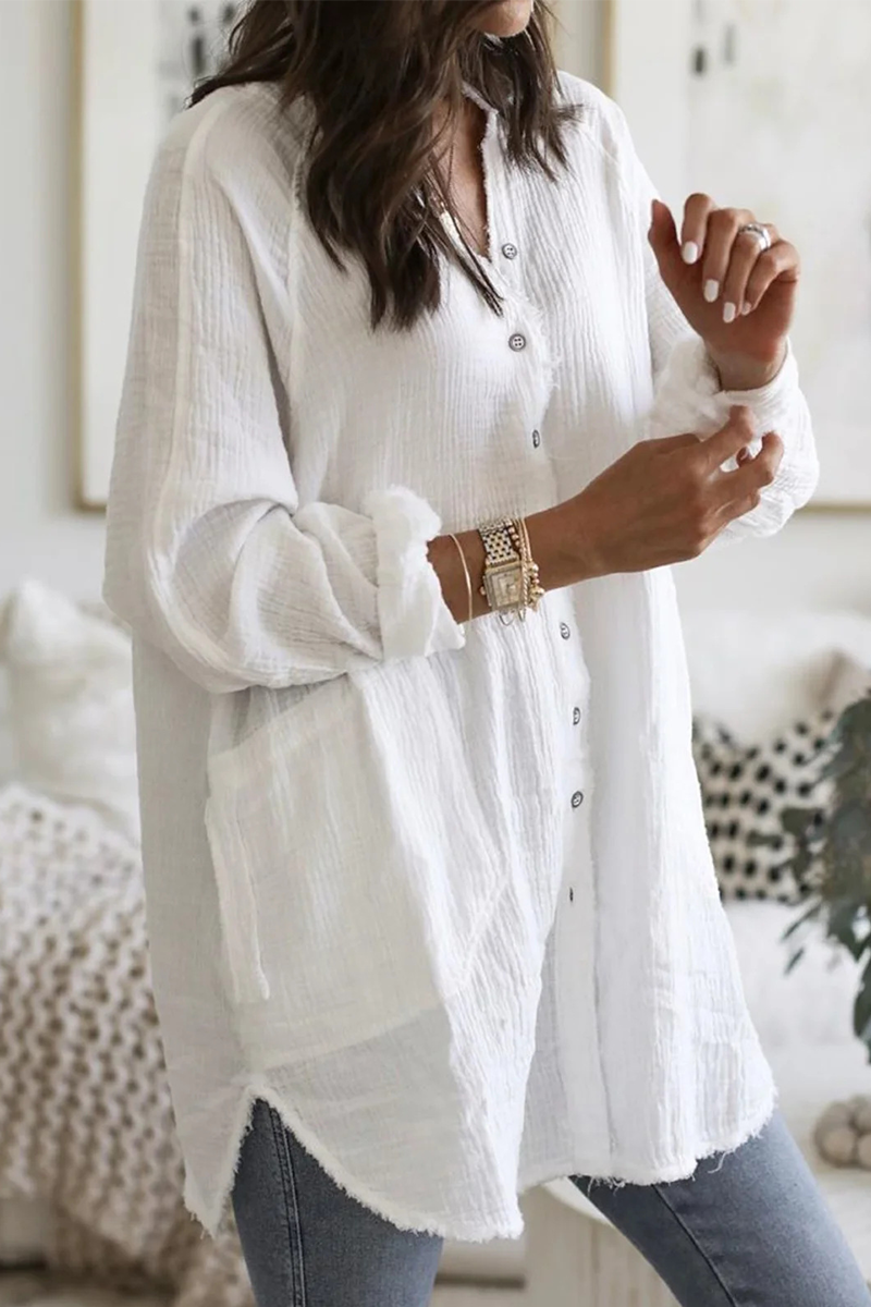 Stilla | Lette og Ensfarvede Patchwork Bluser med Omfoldet Krave