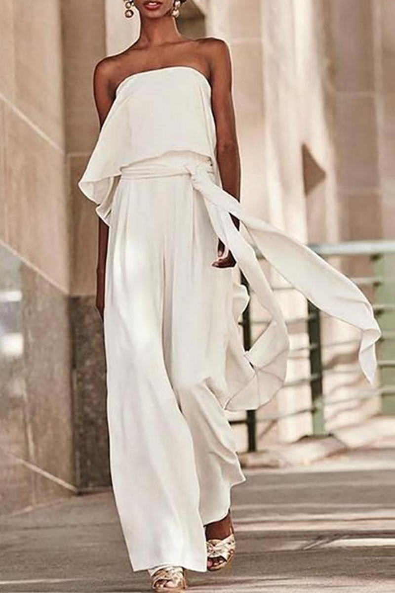 Stilla | Mode Solid Bandage Off Shoulder Straight Jumpsuits