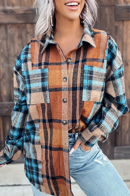 Stilla | Casual Ternet Patchwork Bluser Med Omslået Krave