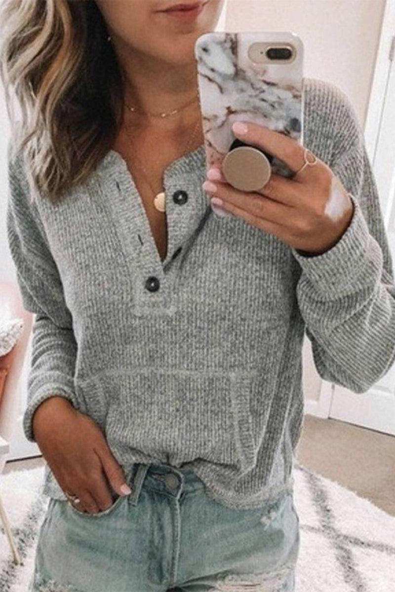 Stilla | Mode Afslappet Ensfarvet V-hals Toppe