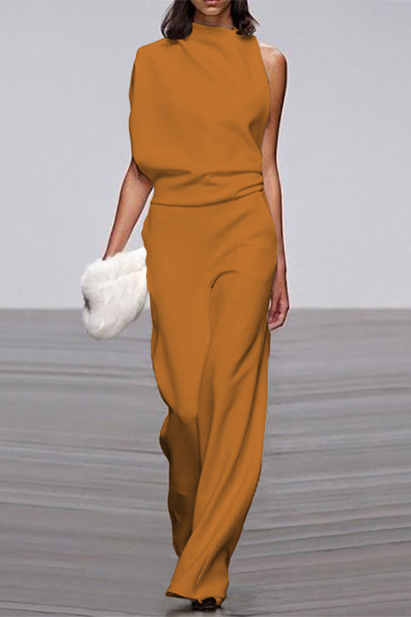 Stilla | Afslappet Solid Patchwork Halv A-turtleneck Boot Cut Jumpsuits