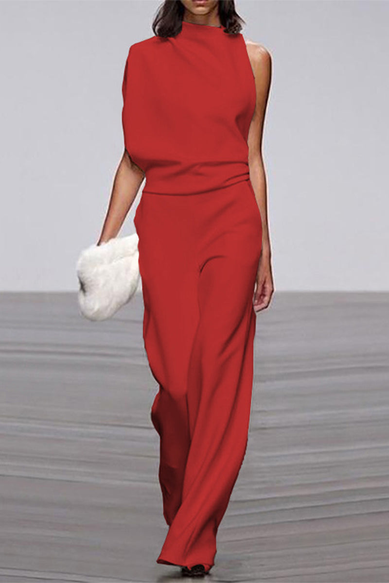 Stilla | Afslappet Solid Patchwork Halv A-turtleneck Boot Cut Jumpsuits