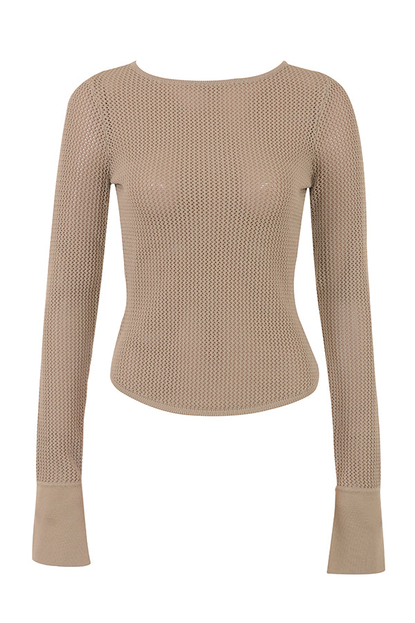 Stilla | Taupe Strik Top Med Lange Ærmer Og Mini Nederdel