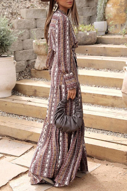 Stilla | Mode Stribet Patchwork Kjoler Med Ståkrave