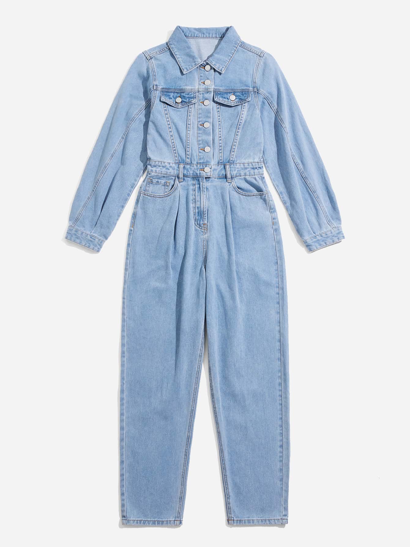 Stilla | Blues Jumpsuit Med Klaplomme Lavet Af Denim Med Knaplukning Foran