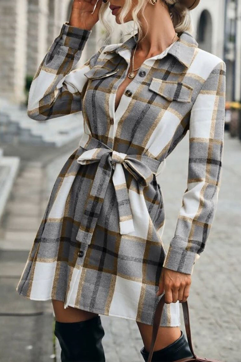 Stilla | Gade Elegant Plaid Patchwork Frenulum Nedfoldet Krave Ydertøj
