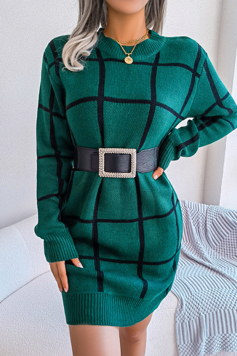 Stilla | Street Plaid Striped Contrast O Hals One Step Skirt Kjoler