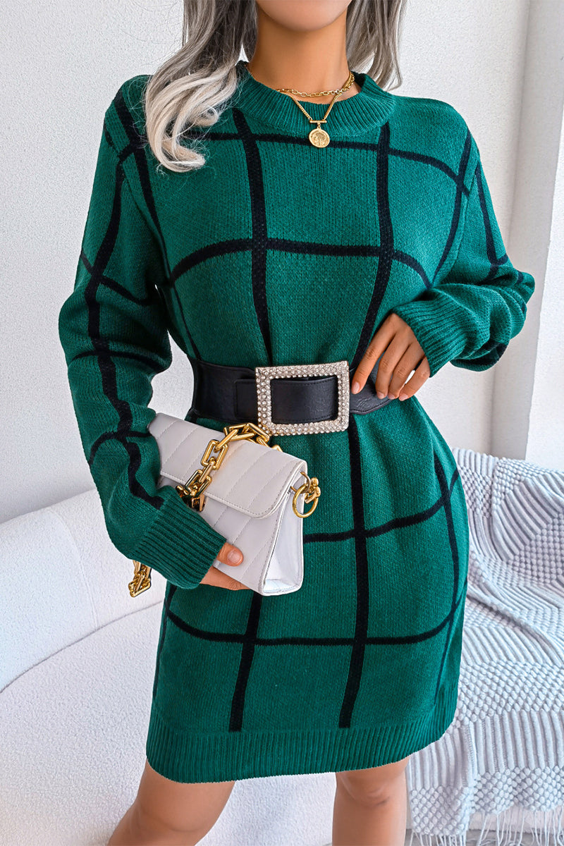 Stilla | Street Plaid Striped Contrast O Hals One Step Skirt Kjoler
