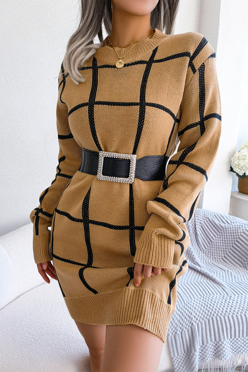 Stilla | Street Plaid Striped Contrast O Hals One Step Skirt Kjoler